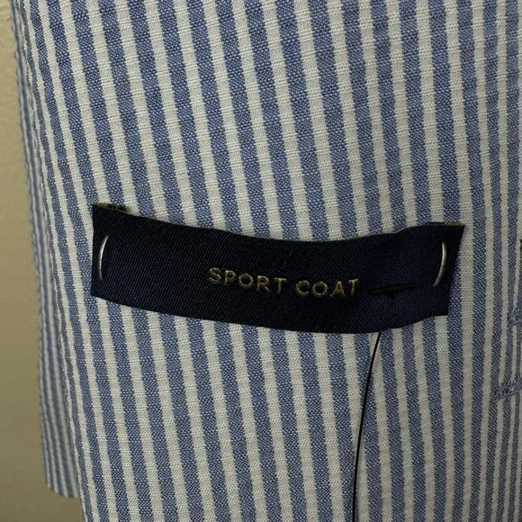 Stafford Men's 44R Seersucker Classic Fit Blazer Sport Coat Blue Striped NEW - Picture 6 of 14